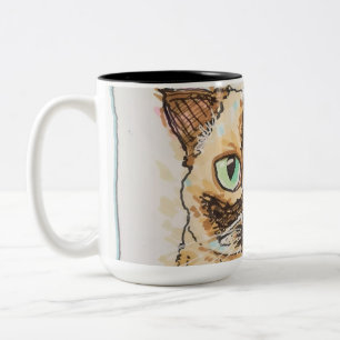 Tasse 2 Couleurs Portrait de Chat Fantaisiste Coloré