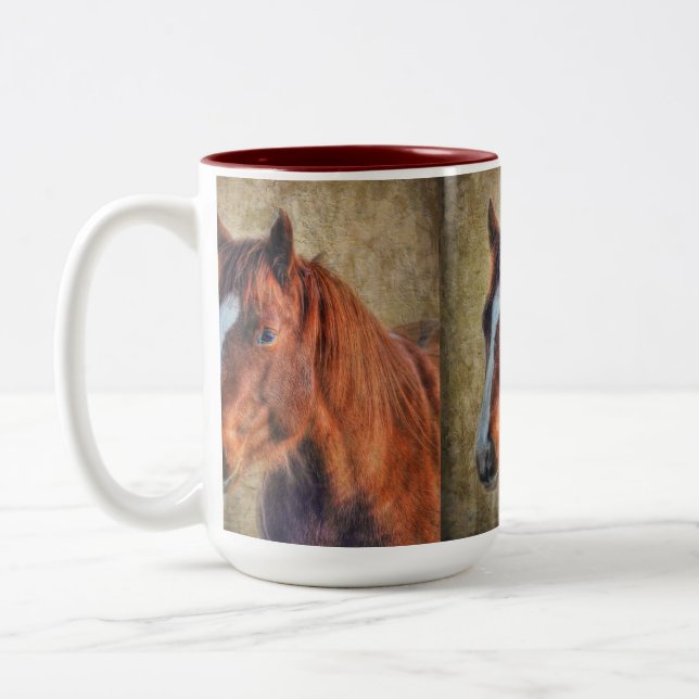 Tasse 2 Couleurs Portrait de cheval d'oseille sur le Grunge-effet (Gauche)