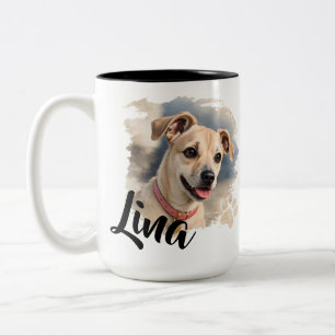 Tasse 2 Couleurs Portrait de chien à l'aquarelle avec coup de pince