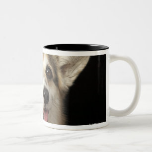 Tasse 2 Couleurs Portrait de corgi noir, brun et blanc