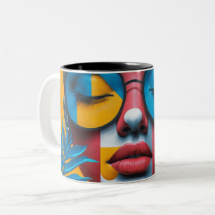 Tasse 2 Couleurs Portrait de femme abstrait d'art pop moderne color
