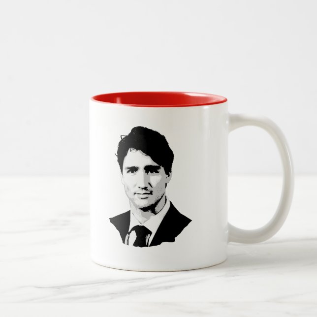 Tasse 2 Couleurs Portrait de Justin Trudeau (Droit)