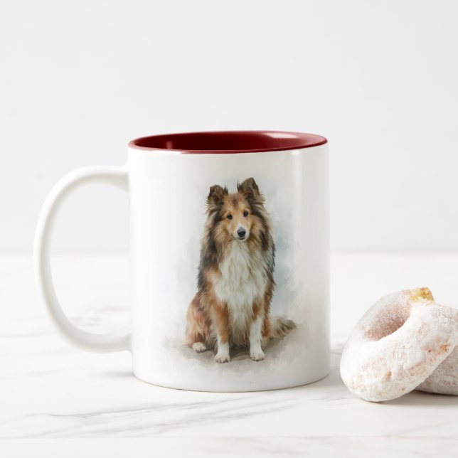 Tasse 2 Couleurs Portrait de Shetland Sheepdog sable (Avec donut)