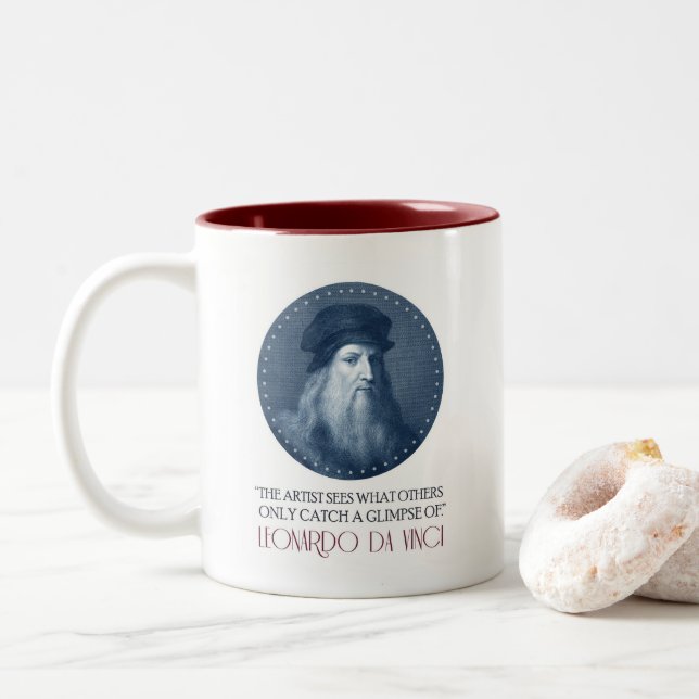Tasse 2 Couleurs Portrait Leonardo da Vinci avec devis (Avec donut)