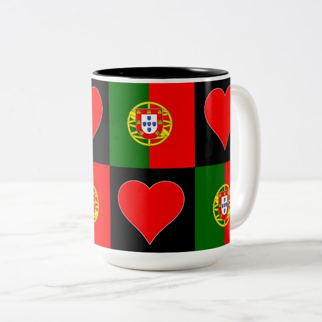 Tasse 2 Couleurs Portugal Drapeau Coeur Motif patriotique portugais (Devant droit)