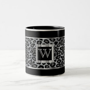 Tasse 2 Couleurs Poster de animal Monogram Silver et Grey Leopard