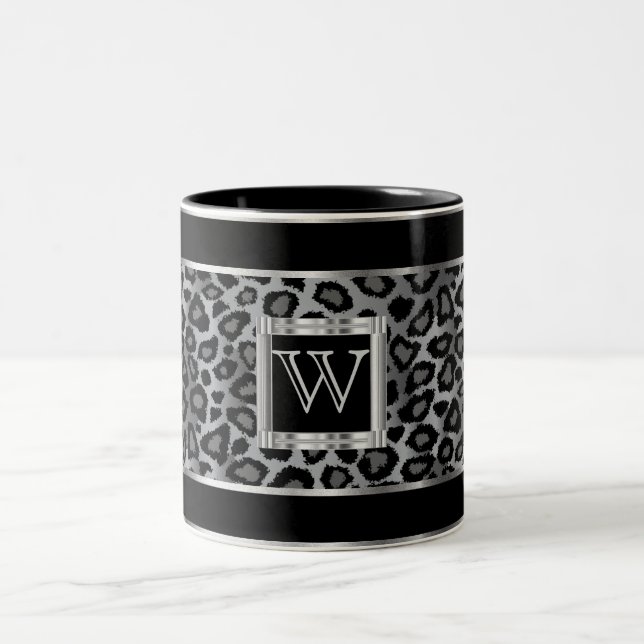 Tasse 2 Couleurs Poster de animal Monogram Silver et Grey Leopard (Centre)