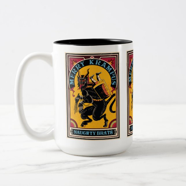 Tasse 2 Couleurs Poster de cirque Xmas Merry Krampus Naughty Brats (Gauche)