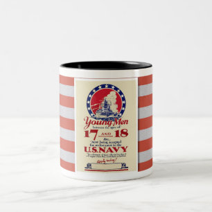 TASSE 2 COULEURS POSTER DE RECRUTEMENT DE LA MARINE AMÉRICAINE 1940
