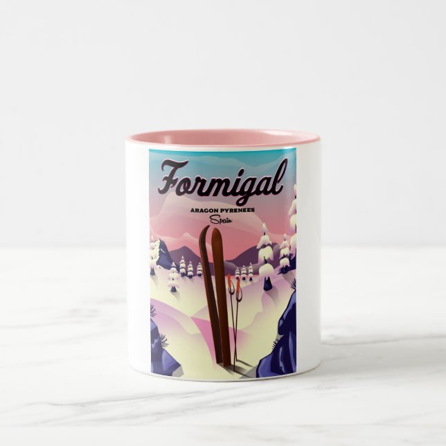 Tasse 2 Couleurs Poster de ski Formigal Aragon Espagne. (Centre)