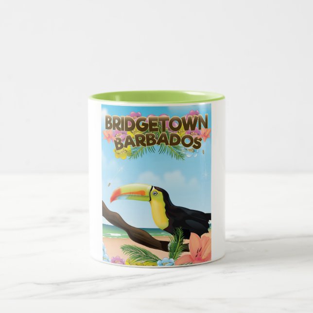 Tasse 2 Couleurs Poster de voyage de Bridgetown Barbados Toucan (Centre)