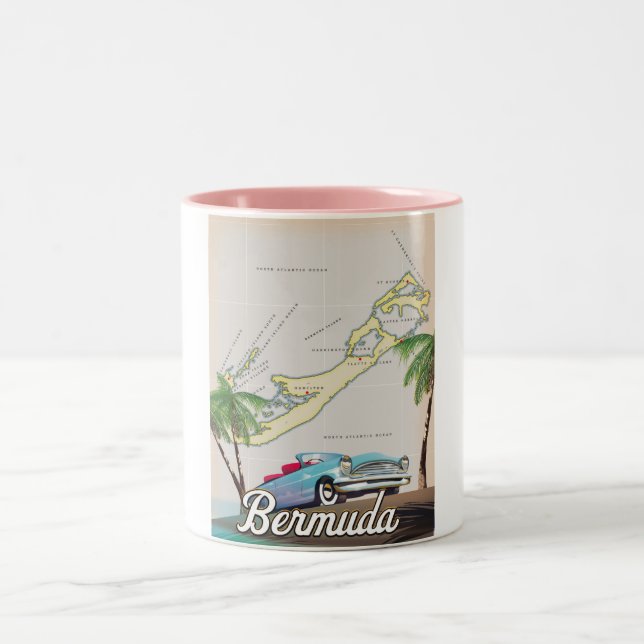 Tasse 2 Couleurs Poster de voyage vintage Bermudes (Centre)