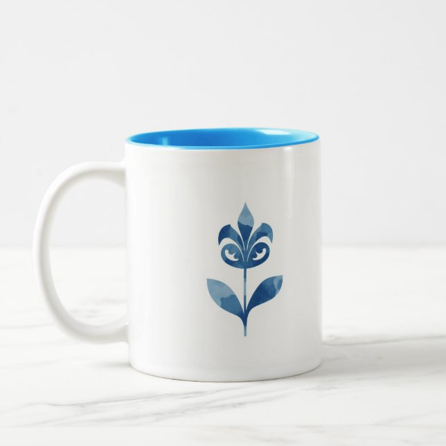 Tasse 2 Couleurs Poterie Fleur Bleue Aquarelle  (Gauche)