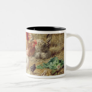 Tasse 2 Couleurs Poules roosting avec leurs poulets