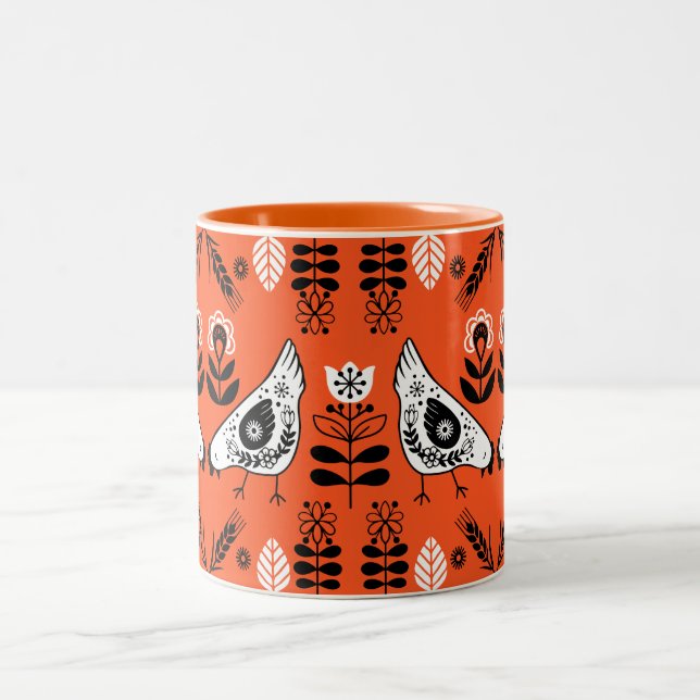 Tasse 2 Couleurs Poulet Hen Folk Art (Centre)