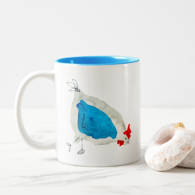 Tasse 2 Couleurs Poulets mignons aquarelle (Avec donut)