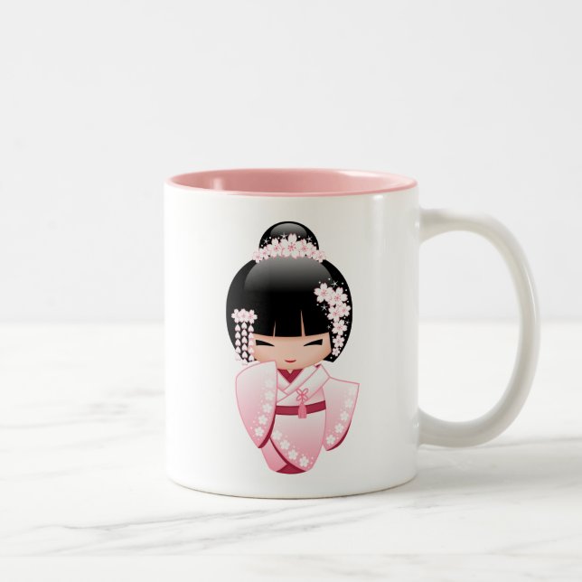 Tasse 2 Couleurs Poupée blanche Kimono Kokeshi - mignonne Geisha Gi (Droit)