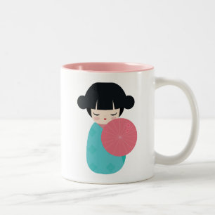 Tasse 2 Couleurs Poupée BLUE Kokeshi - Cute Japonaise Geisha Girl