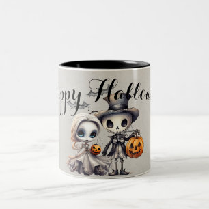 Tasse 2 Couleurs Poupée fantôme éffrayante et Halloween squelette