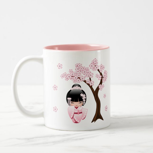 Tasse 2 Couleurs Poupée Kokeshi Kimono Rose Sakura (Gauche)