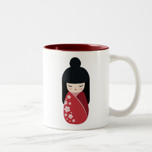 Tasse 2 Couleurs Poupée RED Kokeshi - Cute Japonaise Geisha Girl