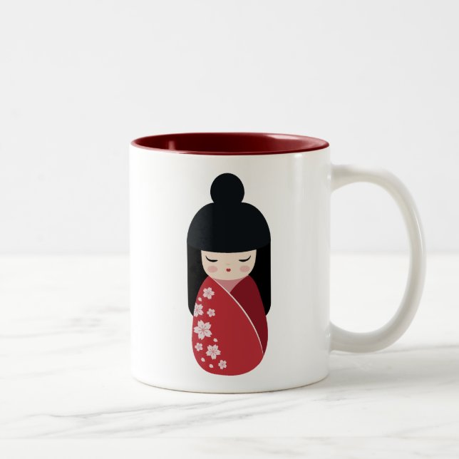 Tasse 2 Couleurs Poupée RED Kokeshi - Cute Japonaise Geisha Girl (Droit)