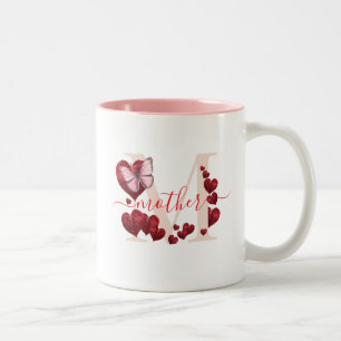 Tasse 2 Couleurs Pour Maman Papillon Feuille Bouquet en forme de co