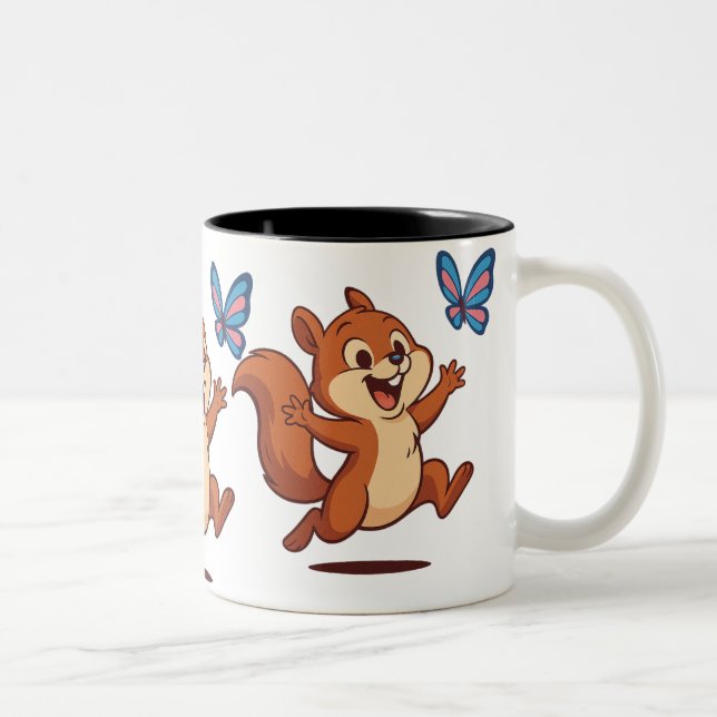 Tasse 2 Couleurs Poursuite Joyeuse – Écureuil Heureux & Papillon (Droit)