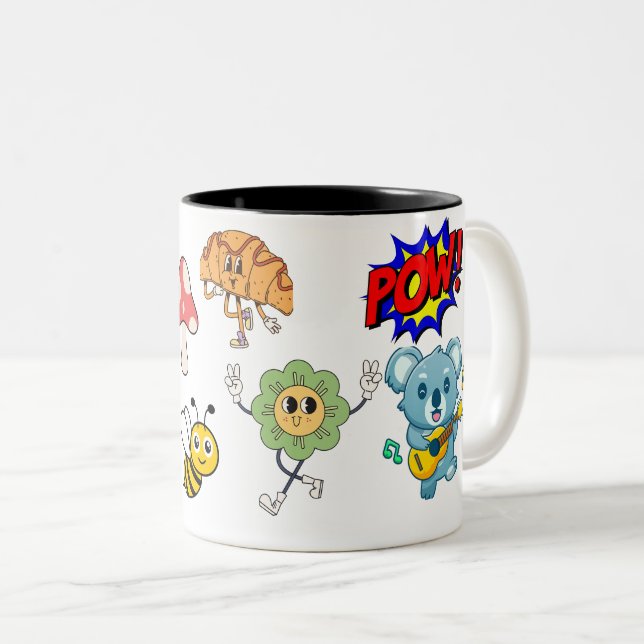 Tasse 2 Couleurs POW ! Caractères - Retro Cartoon Fun Design (Devant droit)
