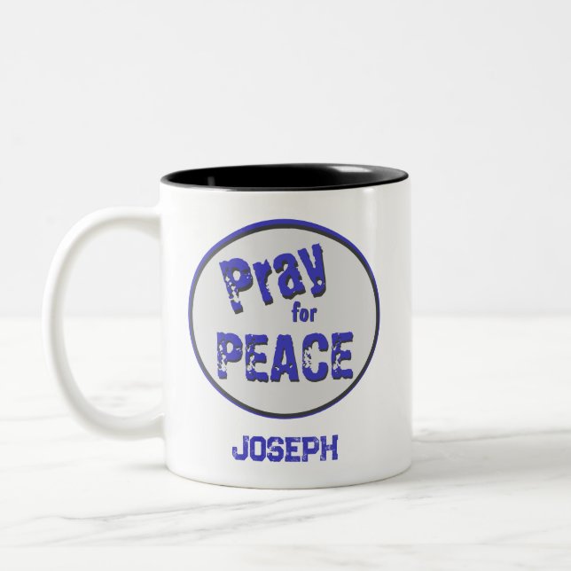Tasse 2 Couleurs Pray for Peace Grunge Police (Gauche)