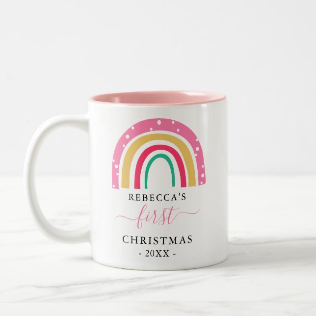 Tasse 2 Couleurs Premier bébé personnalisé Noël mignon arc-en-ciel (Gauche)