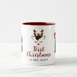 Tasse 2 Couleurs Premier Noël Comme Mme Famille Nom Monogrammé