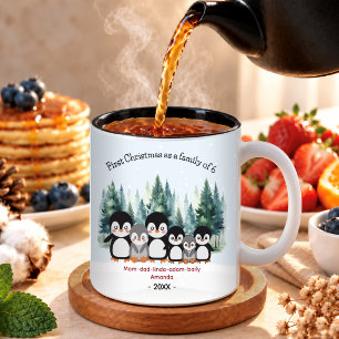 Tasse 2 Couleurs Premier Noël en famille de 6 manchots 