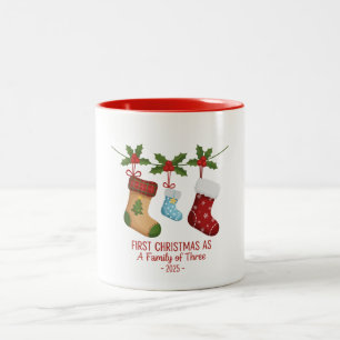 Tasse 2 Couleurs Premier Noël en famille de trois 2025 Mignon