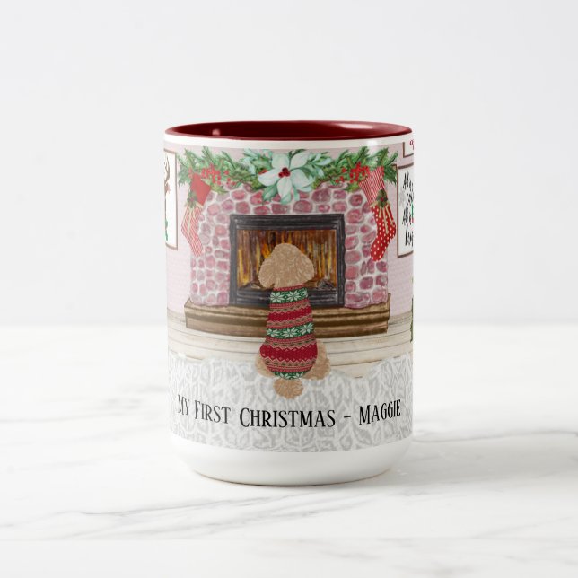 Tasse 2 Couleurs Première Personnaliser de Noël du chien (Centre)