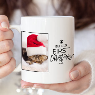 Tasse 2 Couleurs Première photo de Noël du chat de Noël
