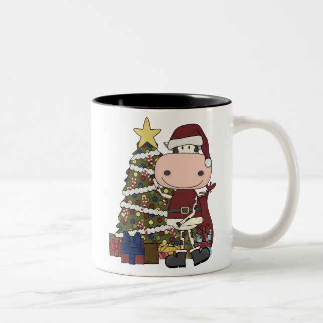 Tasse 2 Couleurs Présents sous l'arbre de Noël - vache (Droit)