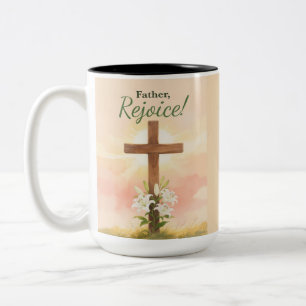 Tasse 2 Couleurs Prêtre Pâques Réjouissez-vous Croix et Lys Religie