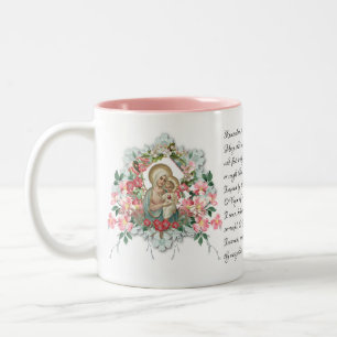 Tasse 2 Couleurs Prière vintage Jésus Vierge Marie Florale Mémorare