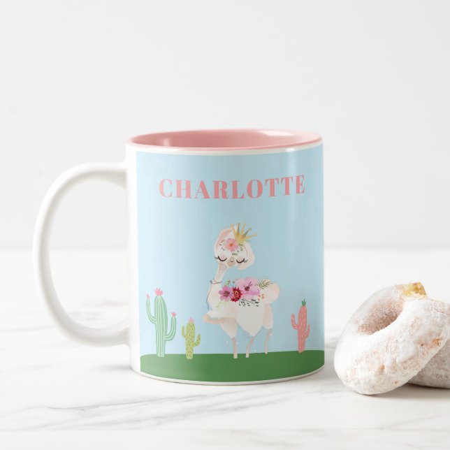 Tasse 2 Couleurs Princesse Llama Floral Cactus (Avec donut)