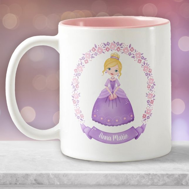 Tasse 2 Couleurs Princesse mignonne rose violet personnalisée (A cute purple princess mug. Personalize it with your girls name.)