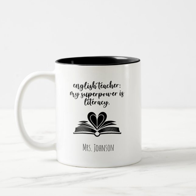 Tasse 2 Couleurs Professeur d'anglais : Ma superpuissance est la li (Gauche)