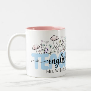 Tasse 2 Couleurs Professeur d'anglais personnalisé aux fleurs sauva