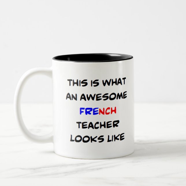 Tasse 2 Couleurs professeur de français, génial (Gauche)