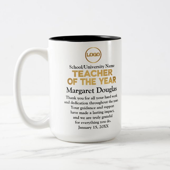 Tasse 2 Couleurs Professeur de l'année Appréciation | Or et noir (Gauche)