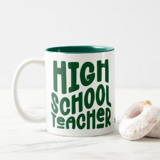 Tasse 2 Couleurs Professeur de lycée Texte vert foncé