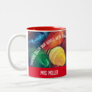 Tasse 2 Couleurs Professeur Merci Colorie Notre Monde Crayon Nom Ro