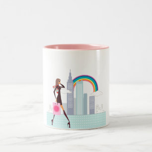 Tasse 2 Couleurs Profil d'une femme marchant tenant un sac à