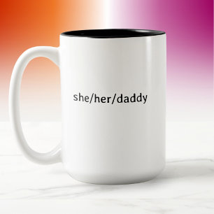 Tasse 2 Couleurs Pronoms de Lesbienne Minimaliste Moderne Papa