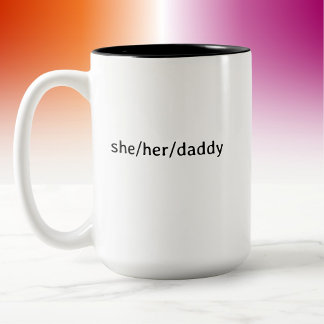 Tasse 2 Couleurs Pronoms de Lesbienne Minimaliste Moderne Papa